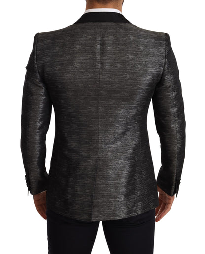 Dolce & Gabbana Grauer Metallic-Schwarzer Smoking-Blazer