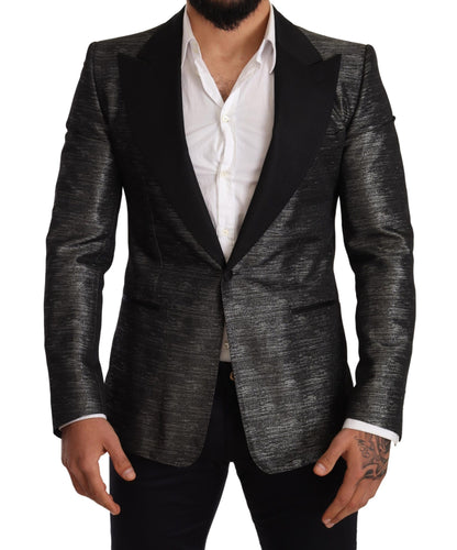 Dolce & Gabbana Grauer Metallic-Schwarzer Smoking-Blazer