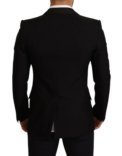 Dolce & Gabbana Schwarzer Wollmantel mit schmaler Passform Blazerjacke
