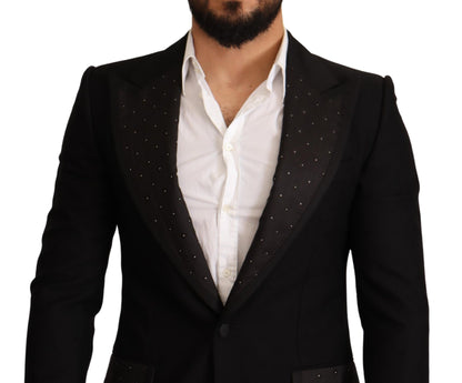 Dolce & Gabbana Schwarzer Wollmantel mit schmaler Passform Blazerjacke
