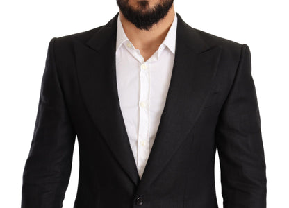 Dolce & Gabbana Schwarzer Leinenmantel Slim Fit Jacke Blazer