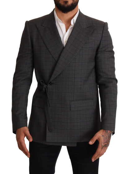 Dolce & Gabbana Graue karierte Wolljacke mit schmaler Passform Blazer