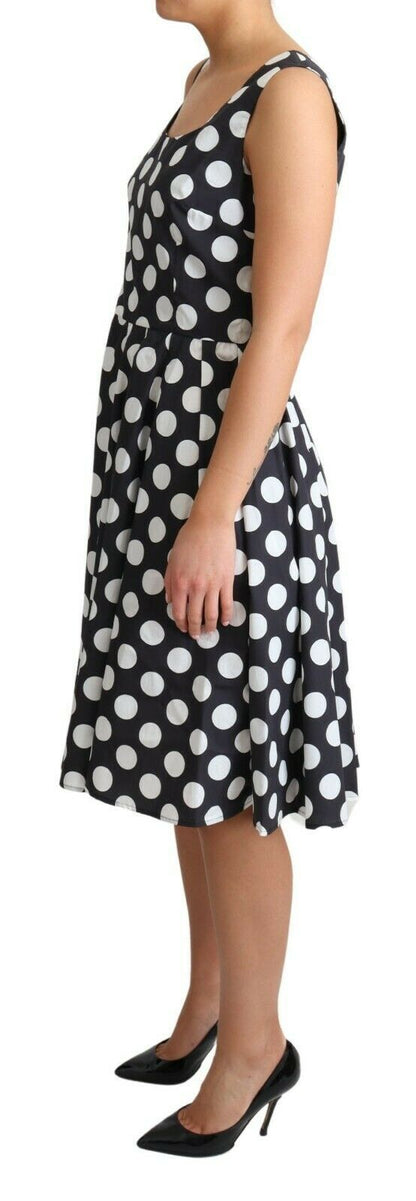 Dolce & Gabbana Schwarzes gepunktetes A-Linien-Kleid aus Baumwolle