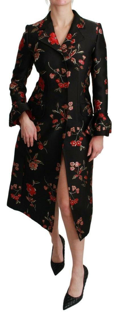 Dolce & Gabbana Schwarze Jacke mit Blumenstickerei Mantel
