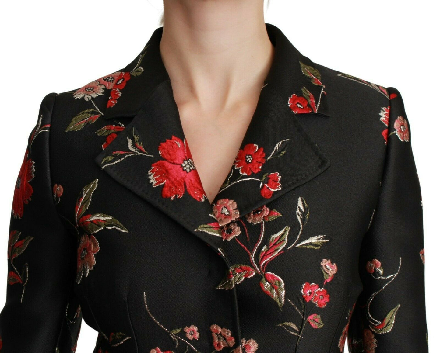 Dolce & Gabbana Schwarze Jacke mit Blumenstickerei Mantel