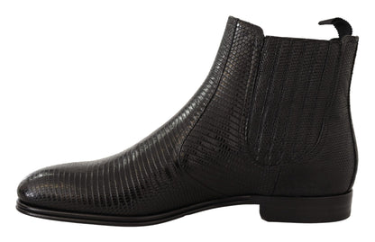 Dolce & Gabbana Schwarze Lederstiefeletten aus Eidechsenhaut