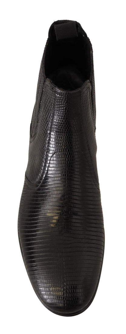 Dolce & Gabbana Schwarze Lederstiefeletten aus Eidechsenhaut