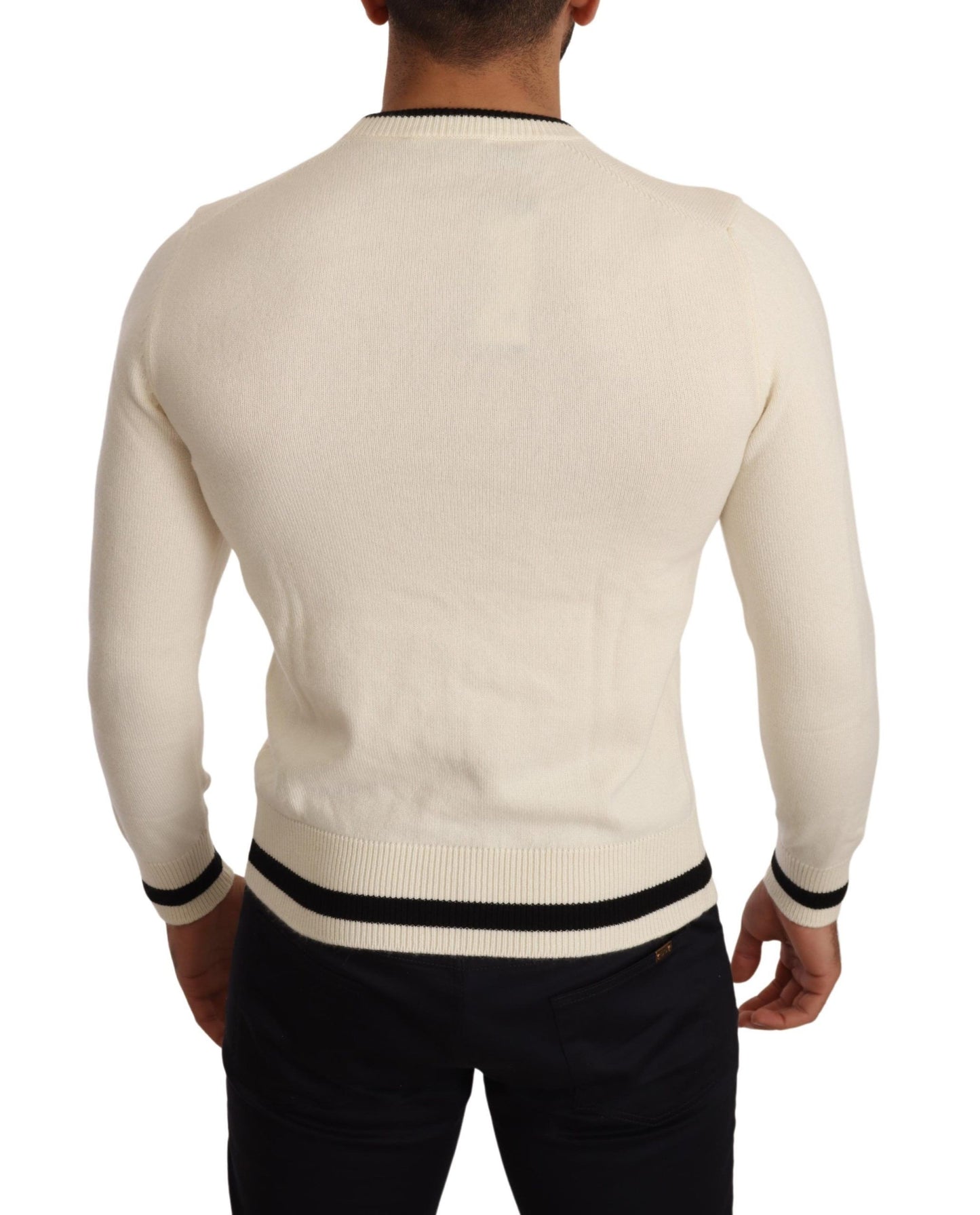 Dolce & Gabbana Weißer Pullover aus Kaschmir mit Wappen
