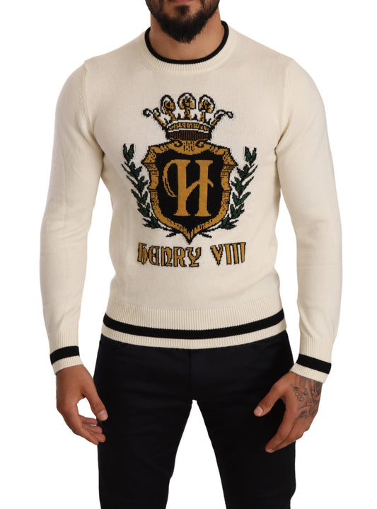 Dolce & Gabbana Weißer Pullover aus Kaschmir mit Wappen