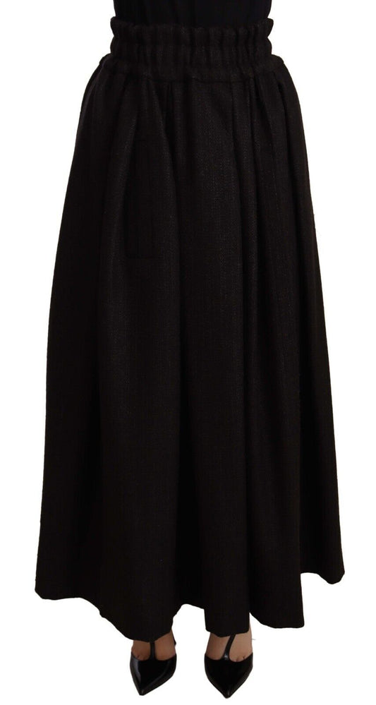 Dolce & Gabbana Schwarzer Maxirock aus Wolle mit hoher Taille PIECE