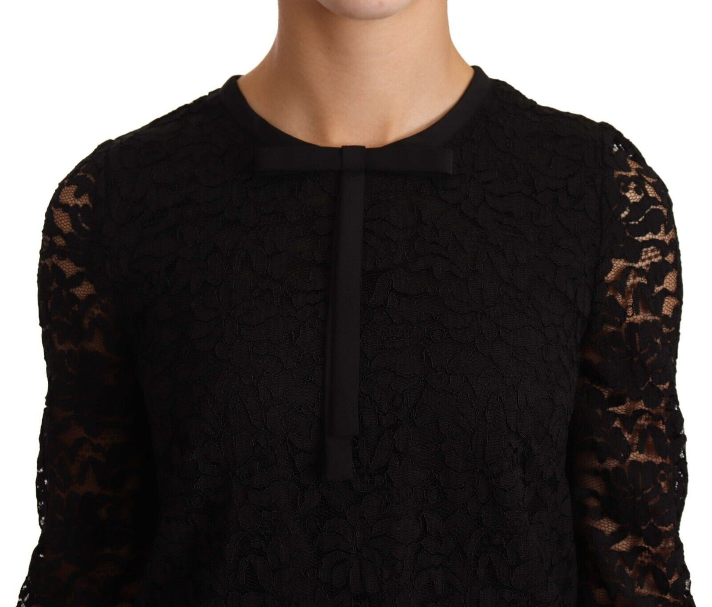 Dolce & Gabbana Schwarzes Nylonblusentop mit floraler Spitze