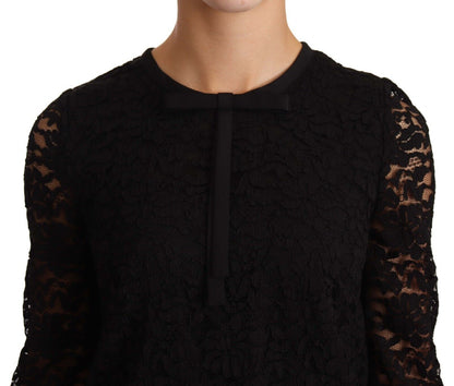 Dolce & Gabbana Schwarzes Nylonblusentop mit floraler Spitze
