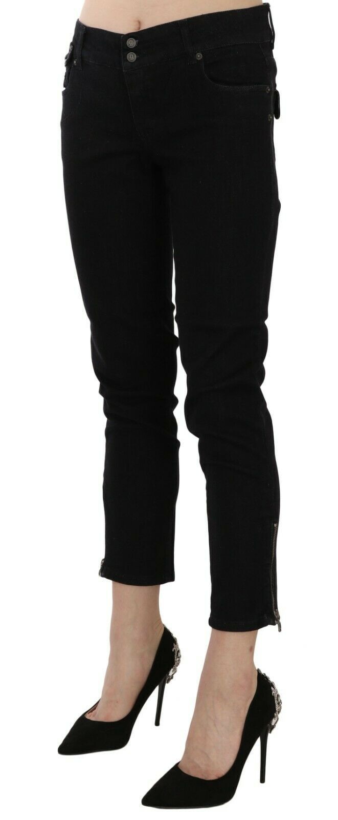 John Galliano Chic black slim cropped jeans with mid waist