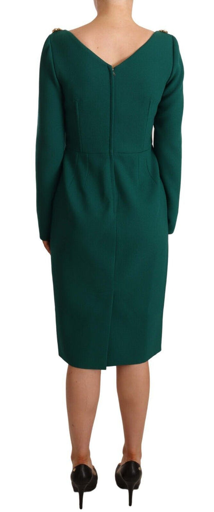 Dolce & Gabbana Grünes Midikleid aus Stretch-Krepp mit Kristall