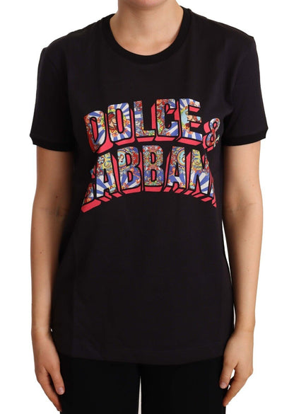 Dolce & Gabbana Schwarzes Baumwoll-Top mit Rundhalsausschnitt