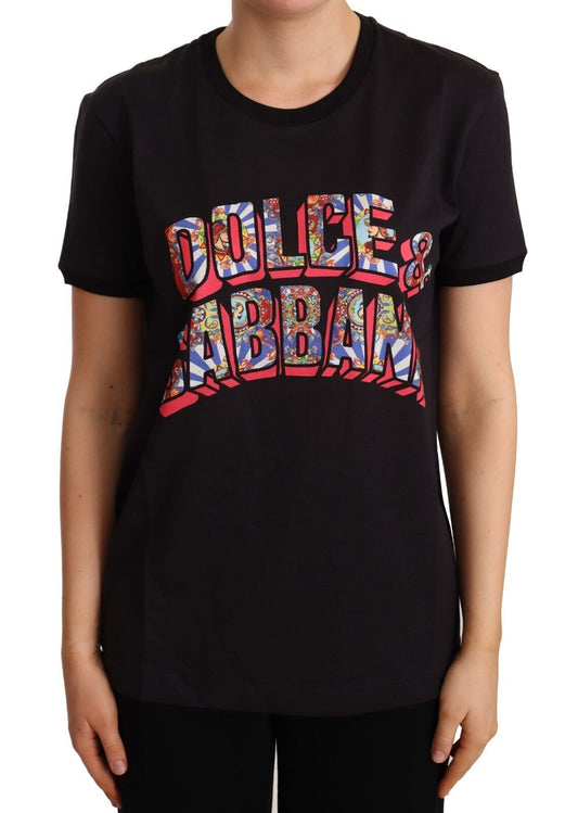Dolce & Gabbana Schwarzes Baumwoll-Top mit Rundhalsausschnitt