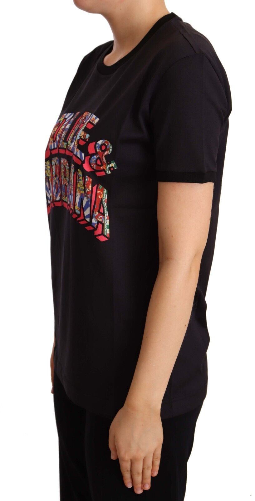 Dolce & Gabbana Schwarzes Baumwoll-Top mit Rundhalsausschnitt