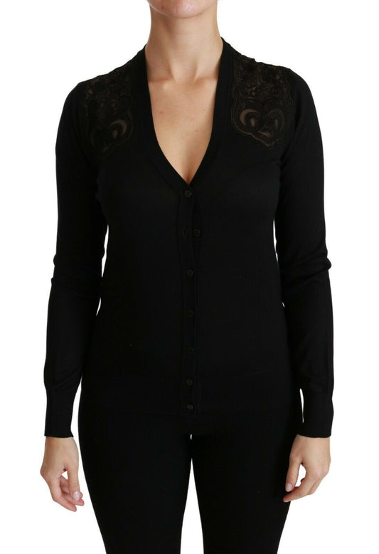 Dolce & Gabbana Schwarzer Spitzenpullover Strickjacke Pullover