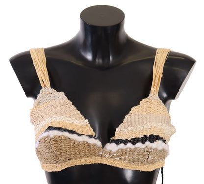 Dolce & Gabbana Beige Stroh Raffia Woven Crochet Cover Up Top