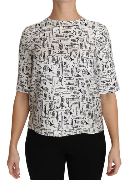 Dolce & Gabbana Weiße Bluse mit Musikinstrumenten-Druck