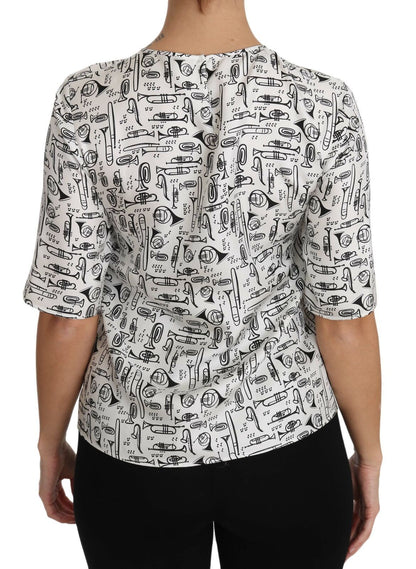 Dolce & Gabbana Weiße Bluse mit Musikinstrumenten-Druck