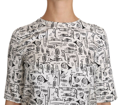 Dolce & Gabbana Weiße Bluse mit Musikinstrumenten-Druck