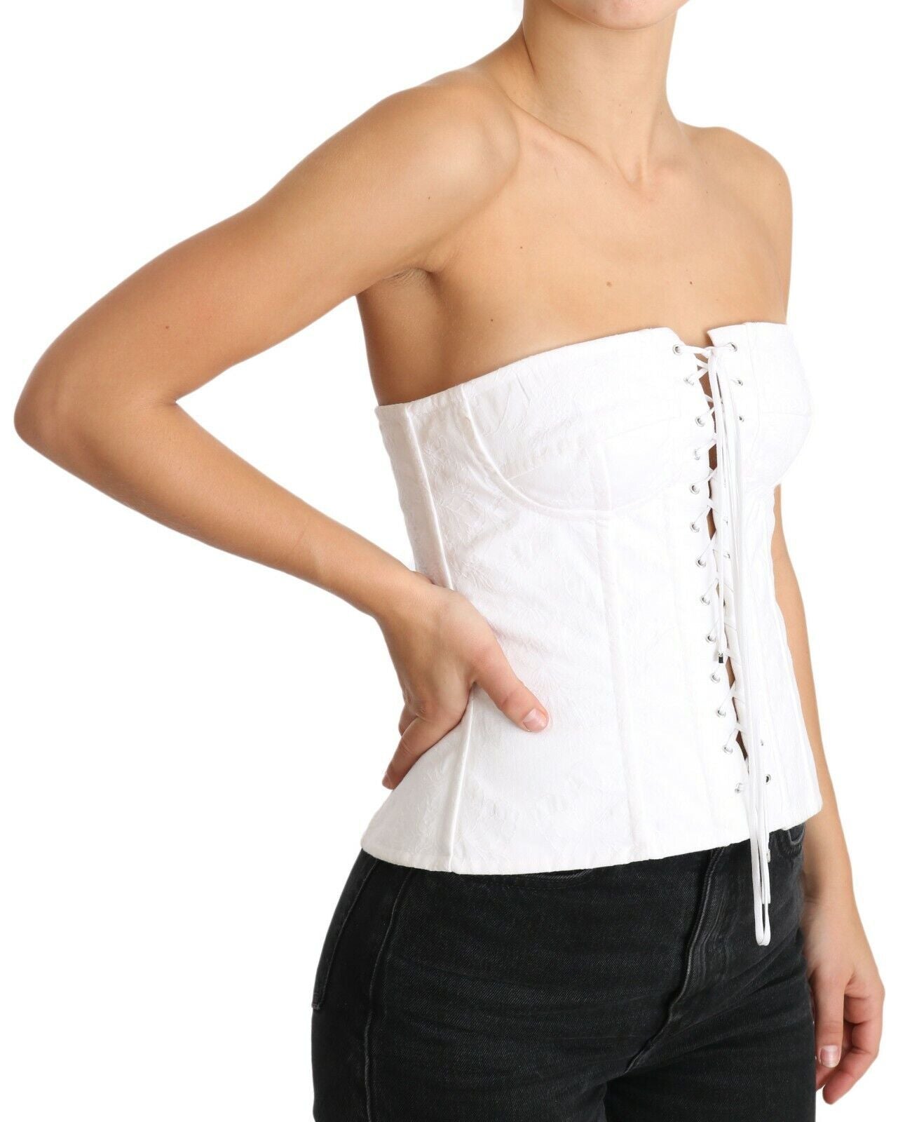 Dolce & Gabbana Weißes PALERMO Bustier Baumwolle Top Korsett