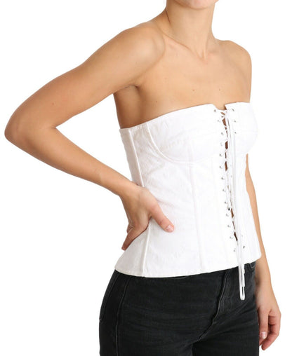 Dolce & Gabbana Weißes PALERMO Bustier Baumwolle Top Korsett