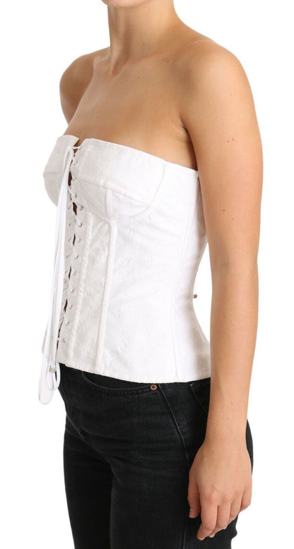 Dolce & Gabbana Weißes PALERMO Bustier Baumwolle Top Korsett
