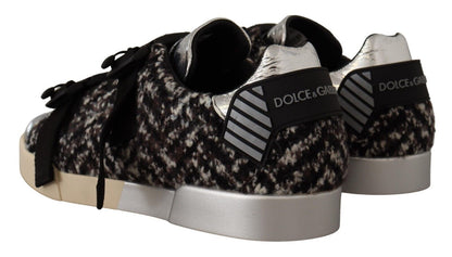 Dolce & Gabbana Silber Leder Braun Baumwolle Wolle Turnschuhe Schuhe