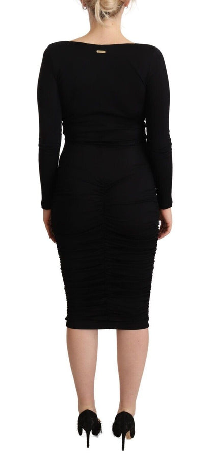 GF Ferre Schwarzes Midikleid mit langen Ärmeln und Sweetheart-Ausschnitt