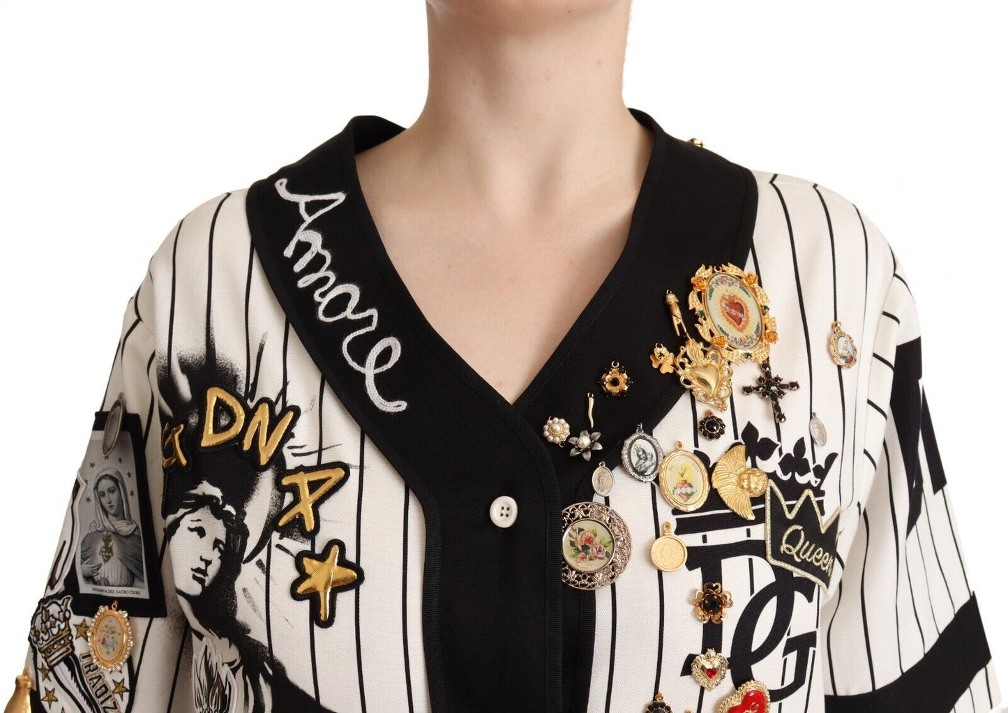 Dolce & Gabbana Weißes Baumwollhemd mit Kristall-Anhängern Amore