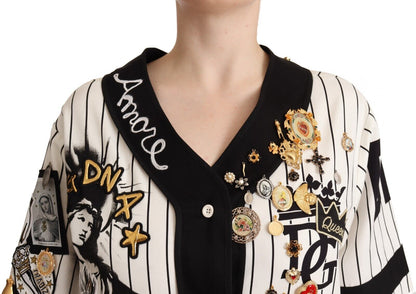 Dolce & Gabbana Weißes Baumwollhemd mit Kristall-Anhängern Amore