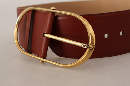 Dolce & Gabbana Kastanienbrauner Ledergürtel mit ovaler Metallschnalle