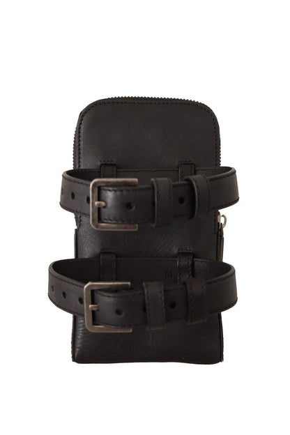 Dolce & Gabbana Schwarzes Leder Portemonnaie Double Belt Strap Multi Kit Wallet