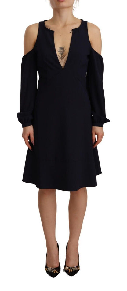 Twinset Schwarzes Kleid mit langen Ärmeln und offenen Schultern in A-Linie