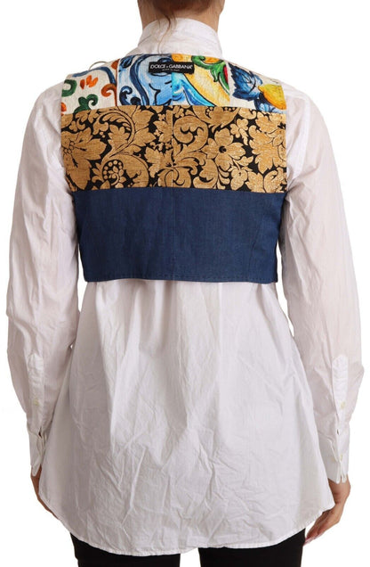 Dolce & Gabbana Multicolor Verzierter Mantel mit Taille Baumwolltop