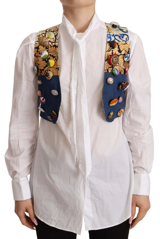 Dolce & Gabbana Multicolor Verzierter Mantel mit Taille Baumwolltop