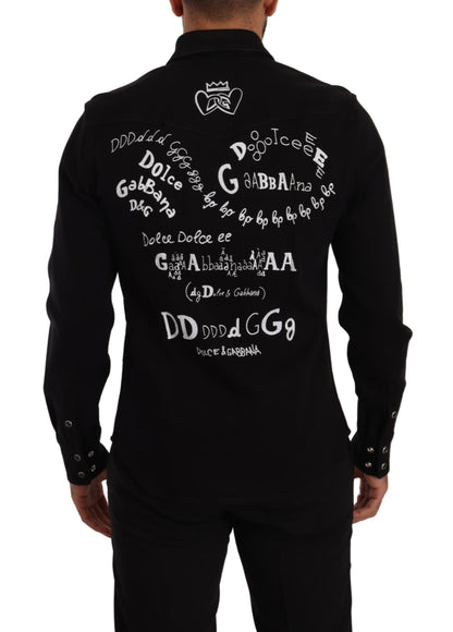 Dolce & Gabbana Schwarzes Slim Cotton Denim Stretch Hemd