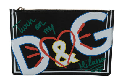 Dolce & Gabbana Schwarz DG Print Herren Zipper Münzgeldbörse Leder Geldbörse