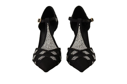 Dolce & Gabbana Schwarz Kristalle T-strap Heels Pumps Schuhe