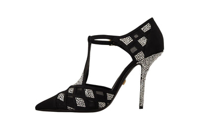 Dolce & Gabbana Schwarz Kristalle T-strap Heels Pumps Schuhe