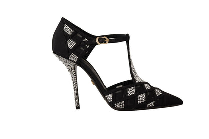 Dolce & Gabbana Schwarz Kristalle T-strap Heels Pumps Schuhe