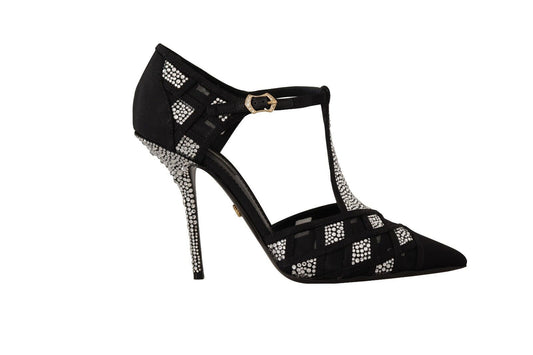 Dolce & Gabbana Schwarz Kristalle T-strap Heels Pumps Schuhe