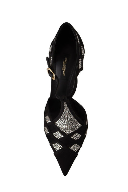 Dolce & Gabbana Schwarz Kristalle T-strap Heels Pumps Schuhe