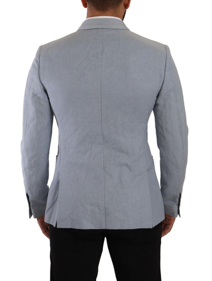 Dolce & Gabbana Blaue Baumwolle Leinen Slim Fit Jacke Mantel Blazer