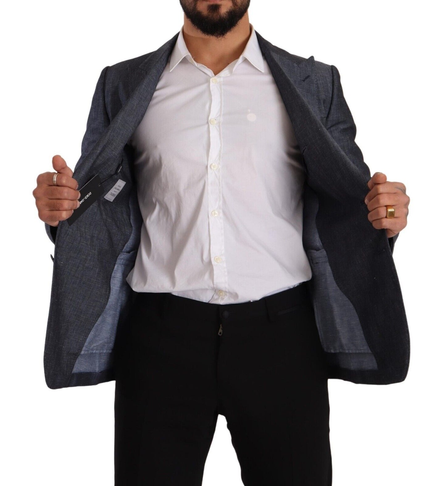 Dolce & Gabbana Blaue Leinen-Baumwoll-Jacke TAORMINA Blazer