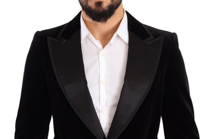 Dolce & Gabbana Schwarzer einreihiger Blazer aus Samt mit einem Knopf
