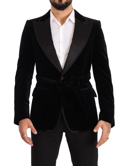 Dolce & Gabbana Schwarzer einreihiger Blazer aus Samt mit einem Knopf