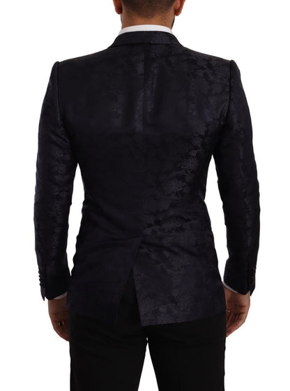 Dolce & Gabbana Blauer Jacquard-Mantel aus Seide mit Blumenmuster MARTINI Blazer